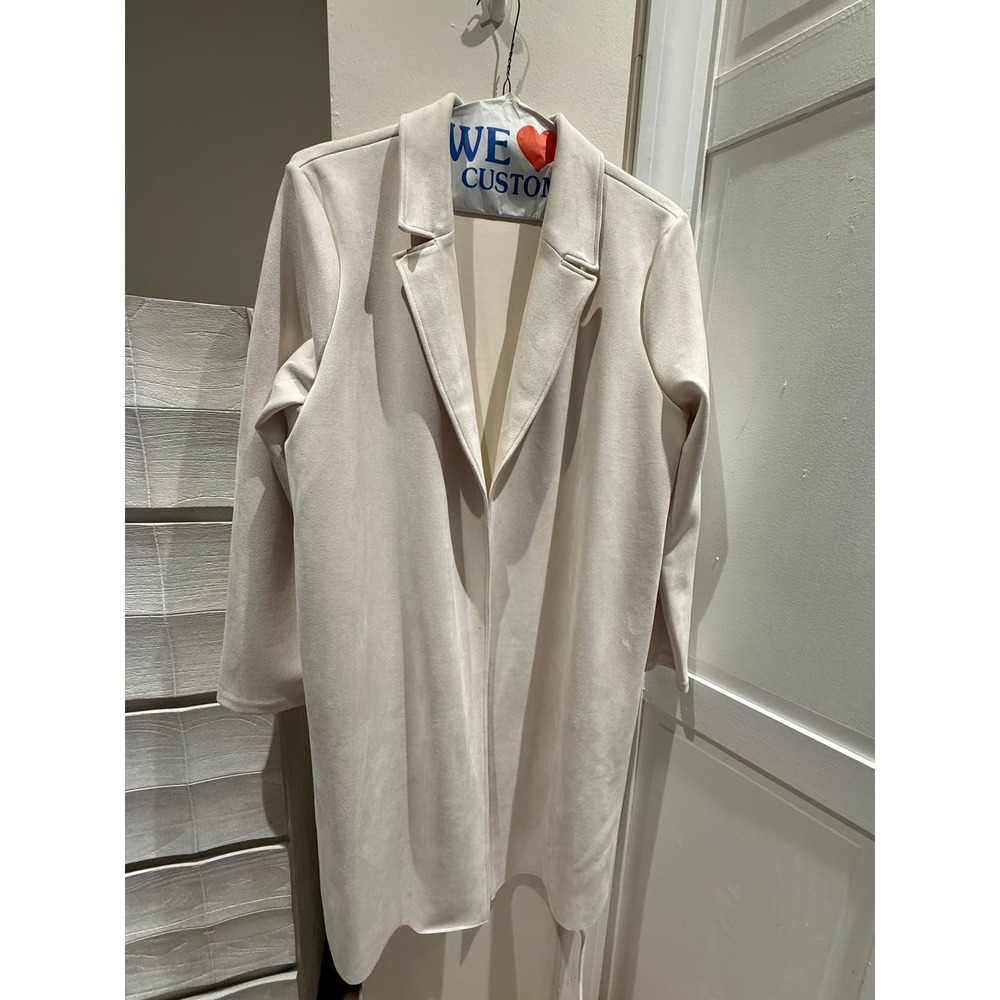 Zara Faux Suede Open Front Longline Coat Beige Cream XL